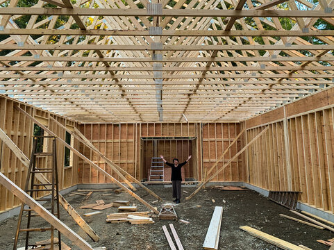 Woman in New construction custom home interior