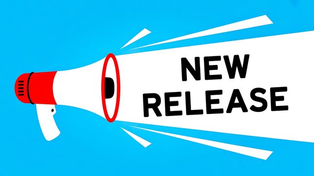 New release announcement with megaphone banner marketing concept