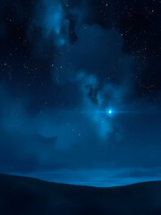 Fototapeta premium Stars in the sky, in the style of digital painting, tender depiction of nature, dark sky-blue and black, soft, romantic scenes, romanticized landscapes, serene atmospheric perspective, fine detailed