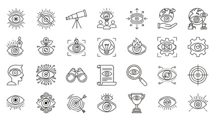 Fototapeta premium A diverse collection of sunburst circular icons featuring geometric gear motifs and symbolic diagrams.