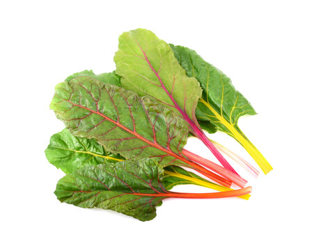 swiss chard leaves isolated on white background. Fresh swiss rainbow chard.