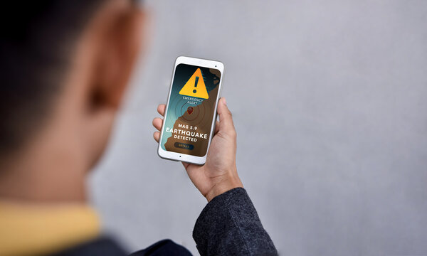 Earthquake Warning Alert on Mobile Phone Smartphone, Climate change, Technology for safety