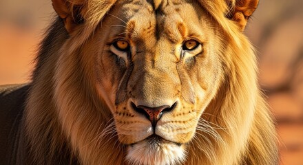 Fototapeta premium Intense Gaze of a Majestic Lion in the Wild.