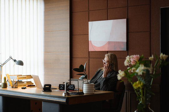 A woman works in an office