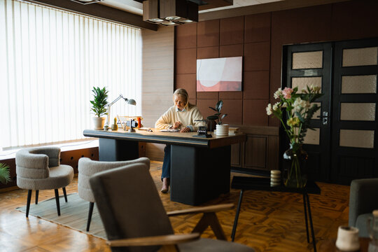 A woman works in an office