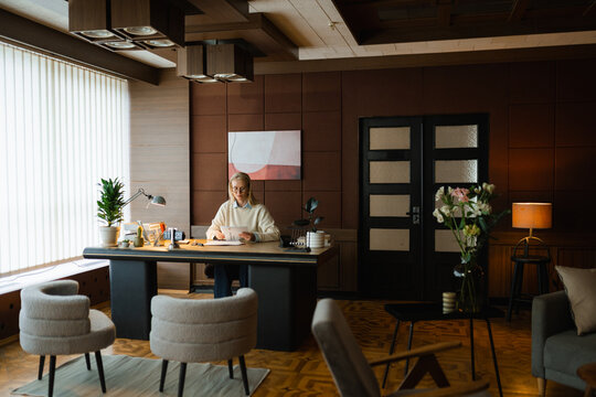 A woman works in an office