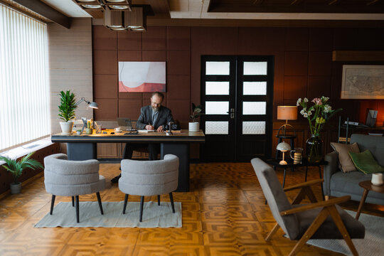 A man works in an office