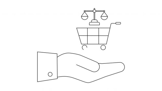 Ethical Consumption - Hand Holding Shopping Cart with Scales.