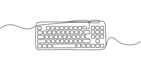 keyboard continuous one line drawing, Computer device symbol design concept. computer keyboard drawn on a white background.  © Creative Tania