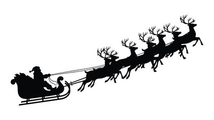 Santa claus and his reindeer in flight isolated on white background, Vector © SILHUETTECHEMBER