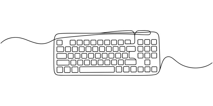 keyboard continuous one line drawing, Computer device symbol design concept. computer keyboard drawn on a white background. 