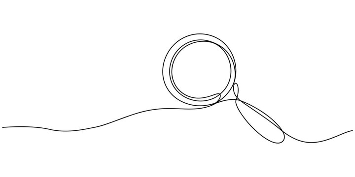one line drawing magnifying glass sketch, one continuous line illustration of magnifying glass, continuous line drawing of magnifying glass lens, Search interface icon and sign continuous one line
