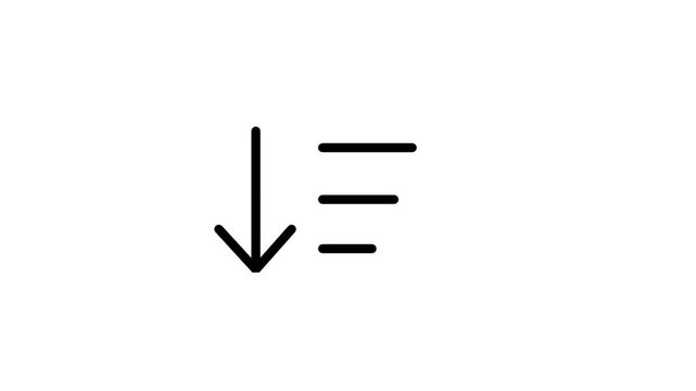 Sorting with downward arrow motion icon. Animated sorting icon with downward arrow for data organization, descending order, and interface navigation menu.