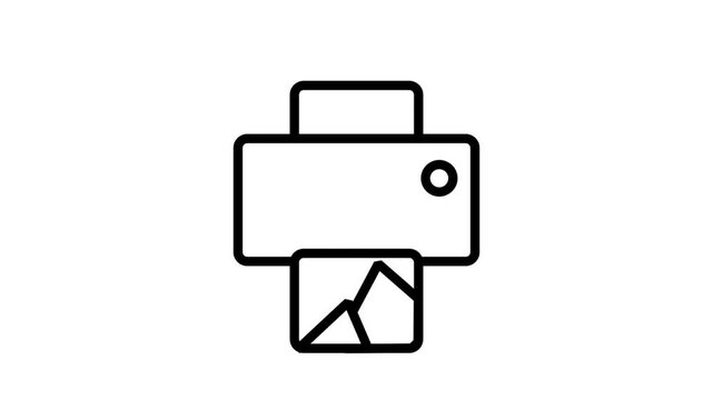Printing photo Animation Icon. Animated printer icon printing a photo or image, representing photography services, hardware, and digital output.