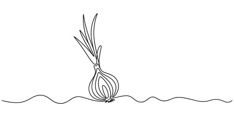 onion stalk continuous one line drawing, Leeks, fresh onion stalk illustration, background. One line drawing art illustration with lettering organic leeks, Fresh ingredient concept for veget © Creative Tania