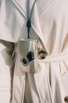 Vintage camera hanging on a strap