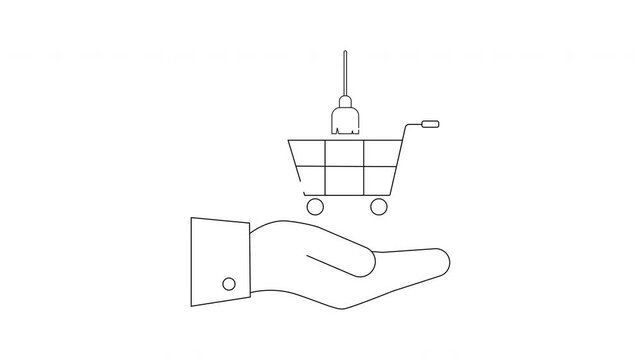 Hand Holding Shopping Cart with Eiffel Tower Icon.
