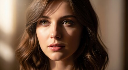 Fototapeta premium Intense gaze of a young woman lost in thought.