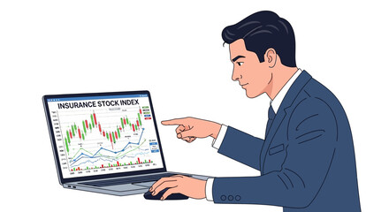 Businessman analyzes financial data on a laptop computer with chart graphics