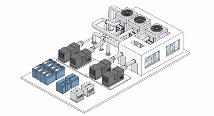 Obraz premium Isometric illustration of industrial facility with machinery and equipment.