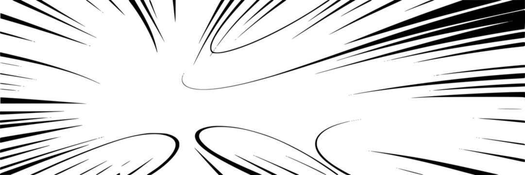 Burst speed lines abstract comic explosion background with dynamic radial motion streaks, manga impact effect, black and white energy rays for action design