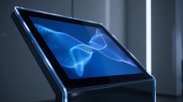 Digital Display With Abstract Blue Wave Form