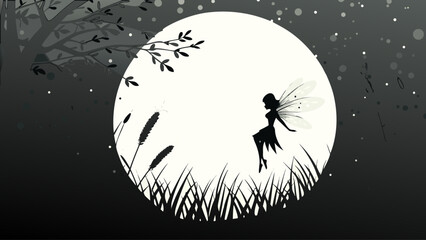 Whimsical fairy dancing under moonlight in magical forest