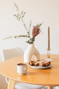 Cozy Afternoon Tea with Snacks and Decor Elements at home