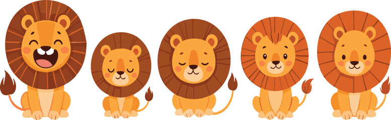 Cute cartoon lion character collection with adorable safari animal mascot kawaii vector illustration set © Sumon Creative