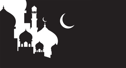 A silhouette of a mosque under a crescent moon © Adiba