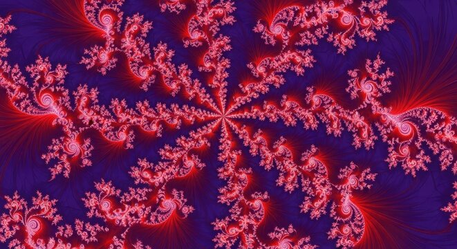 Intricate Fractal Design with Vibrant Red and Purple Hues.