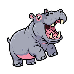 Obraz premium Cartoon hippopotamus with open mouth standing on white background