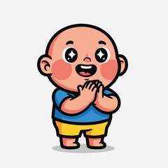 Obraz premium Cute cartoon baby with hands together looking surprised