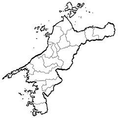 愛媛県地図 筆タッチ 市町村区分 和風 四国 西日本 / A brushstroke map of Ehime prefecture 2
