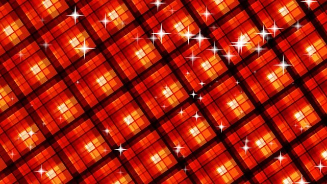 A vibrant red diamond pattern background adorned with sparkling diamonds and white stars viewed from directly above
