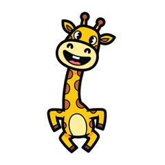 Cartoon giraffe character with happy expression jumping playfully