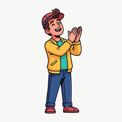 Fototapeta premium Cheerful young boy in casual wear clapping hands with excitement