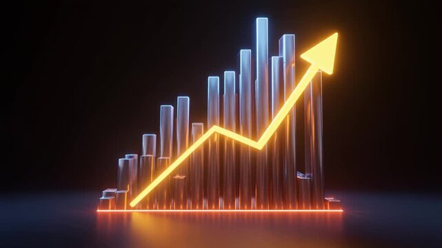 &ldquo;3D bar chart with glowing orange upward trend&rdquo;