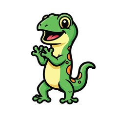 Fototapeta premium A cheerful green dinosaur with orange spots on a white background