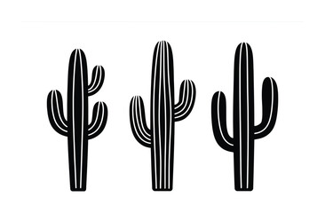 Obraz premium Three Black Saguaro Cacti Silhouettes on White Background