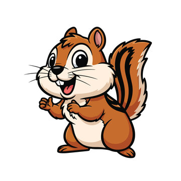 Smiling cartoon chipmunk standing on hind legs happily