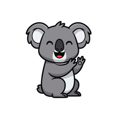 Fototapeta premium Smiling koala bear waving with one hand on white background