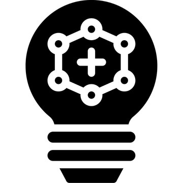 Creative Science Innovation Light Bulb Icon with Molecular Structure Symbol