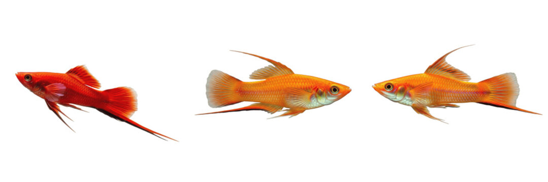 Swordtail fish Xiphophorus hellerii isolated on white background, green swordtail livebearer freshwater aquarium species, Central American tropical community tank ornamental fish cutout