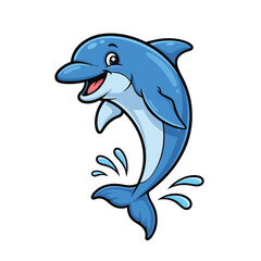 Obraz premium Cartoon dolphin jumping out of water with splashes