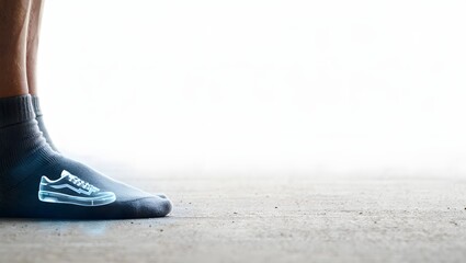Naklejka premium Futuristic AR Sneaker Try-On Interface for Digital Shopping with Massive Copy Space
