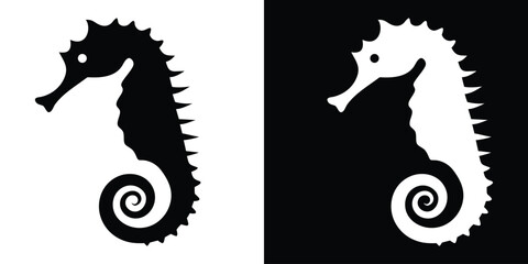 seahorse silhouette vector, seahorse icon, sea animals isolated black and white vector illustration © Silhouette Zone