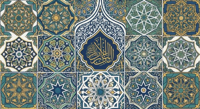 Intricate Islamic Tilework - A Symphony of Geometric Patterns and Calligraphy.