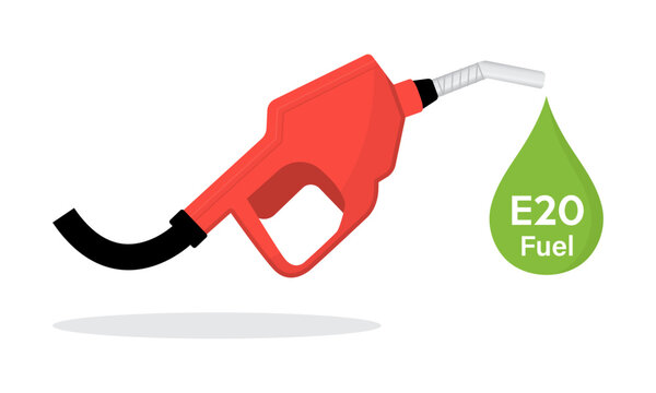 E20 ethanol fuel nozzle green biofuel drop symbol for eco friendly energy vector illustration