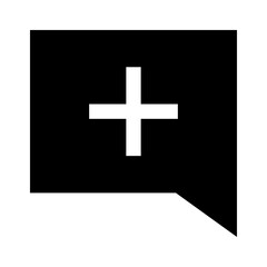 Black speech bubble with a white plus sign great for medical, healthcare, and communication concepts with a minimalist design aesthetic.